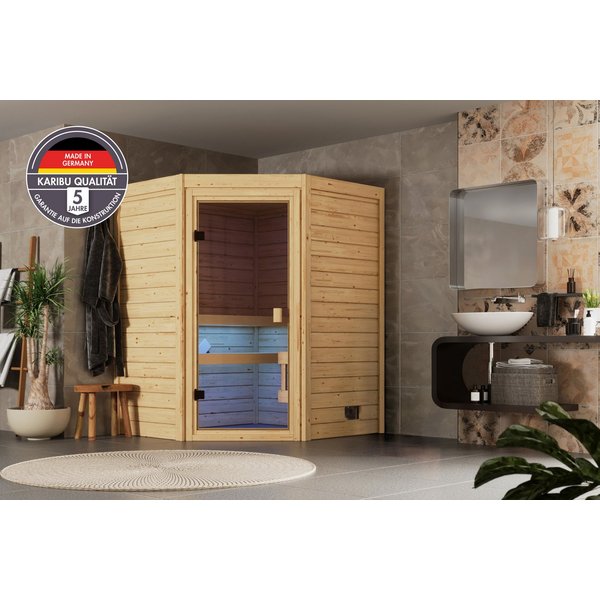 welltime Sauna Backas, BxTxH: 148 x 145 x 190,5 cm, 28 mm, (Spar-Set) verschiedene Varianten