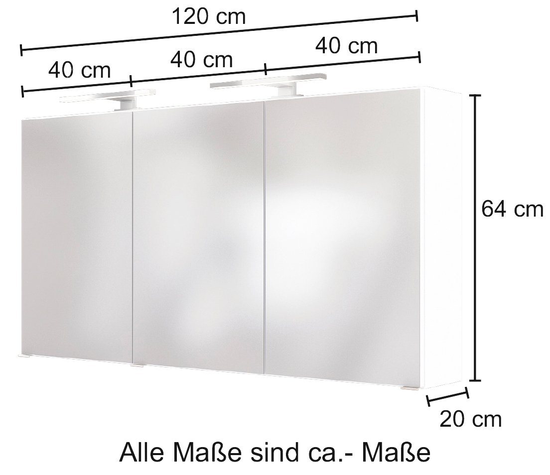 welltime Spiegelschrank Baabe 120 cm breit, inkl. Beleuchtung, Schalter und Steckdose – Bild 3 von 3