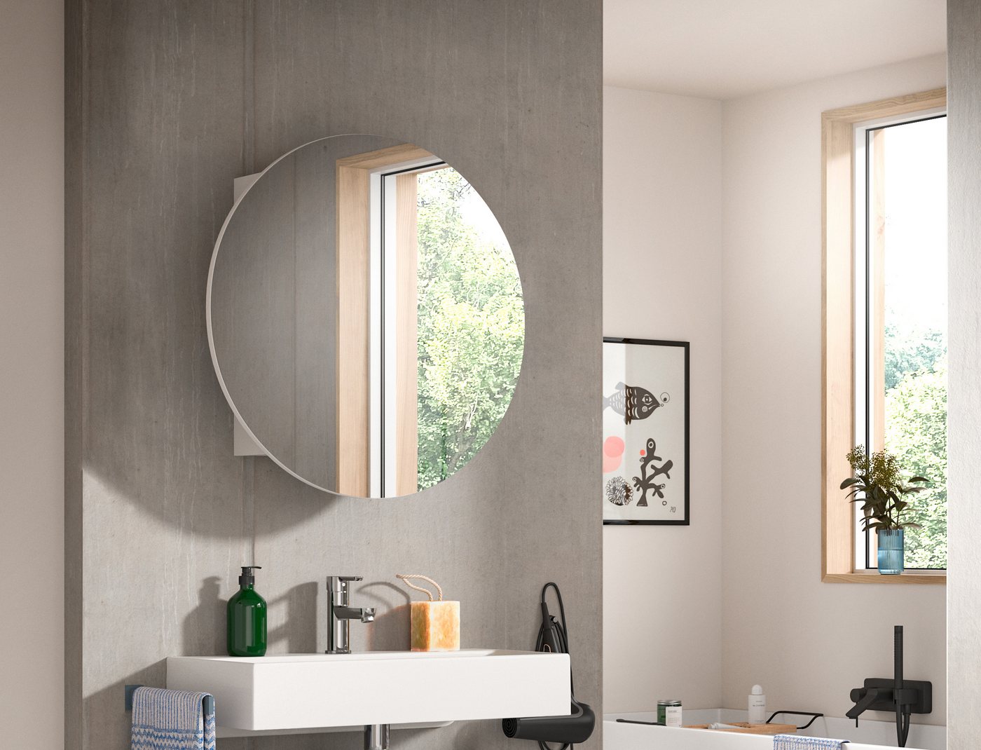 welltime Spiegelschrank Litica, rund Ø 70cm, 1 Spiegeltür, 2 Einlegeböden Spiegel, Bad Schrank, Hängeschrank – Bild 2 von 5