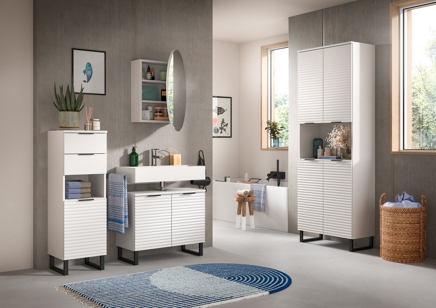 welltime Spiegelschrank Litica, rund Ø 70cm, 1 Spiegeltür, 2 Einlegeböden Spiegel, Bad Schrank, Hängeschrank – Bild 4 von 5