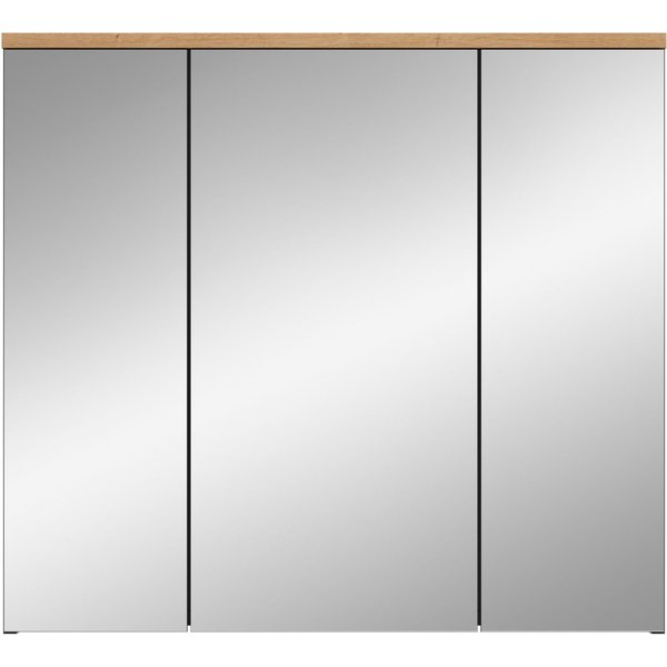 welltime Spiegelschrank REHAT, Breite 80 cm, 3 Spiegeltüren, 6 Einlegeböden Türanschlag der mittleren Tür wechselbar, Grifflose Spiegelfront