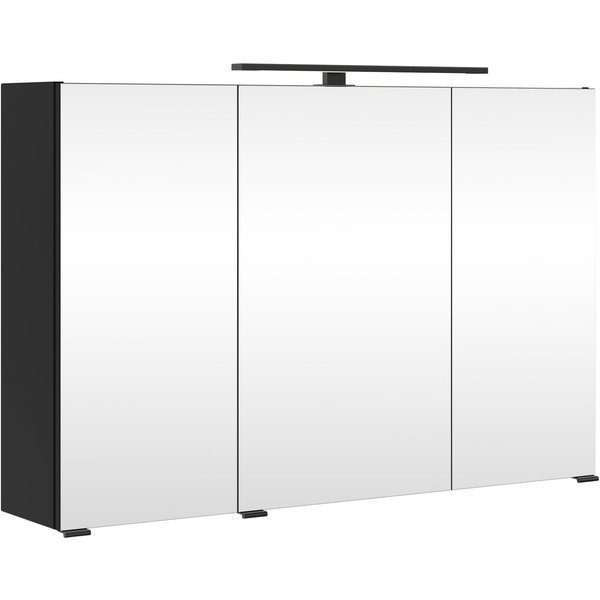 welltime Spiegelschrank SALVADA, 3D-Spiegelschrank 100 cm, gedämpfte Scharniere, LED-Lampe Schwarz, Front und Korpus aus hochwertigen MDF, Anti-Finger-Print