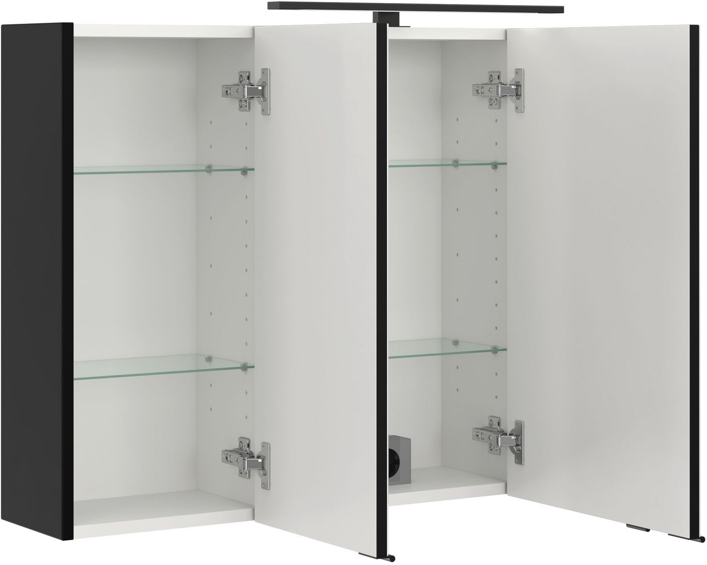 welltime Spiegelschrank SALVADA, 3D-Spiegelschrank 100 cm, gedämpfte Scharniere, LED-Lampe Schwarz, Front und Korpus aus hochwertigen MDF, Anti-Finger-Print – Bild 4 von 5