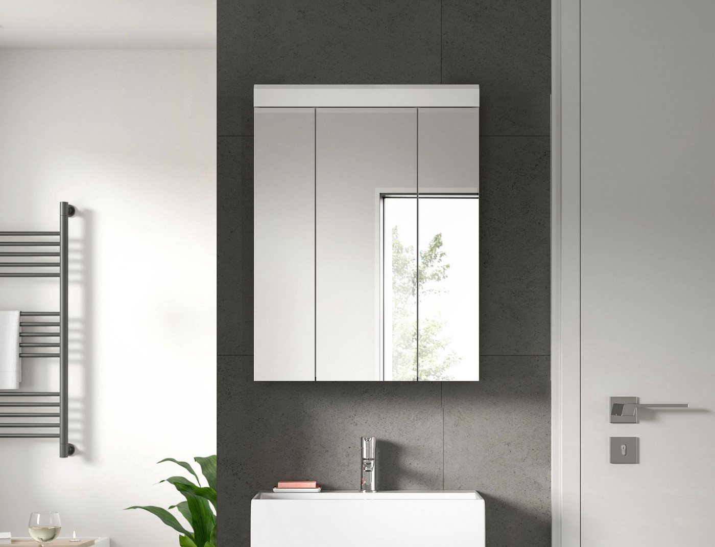 welltime Spiegelschrank SIENA, Breite 60cm, 3 Spiegeltüren, 9 Fächer, 6 Einlegeböden (TOPSELLER) in verschiedenen Farben erhältlich, Badmöbel, Badschrank, Schra – Bild 4 von 5