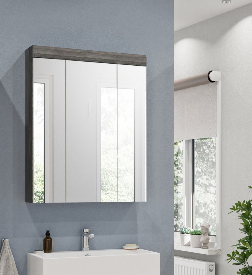 welltime Spiegelschrank SIENA, Breite 60cm, 3 Spiegeltüren, 9 Fächer, 6 Einlegeböden (TOPSELLER) in verschiedenen Farben erhältlich, Badmöbel, Badschrank, Schra – Bild 2 von 5