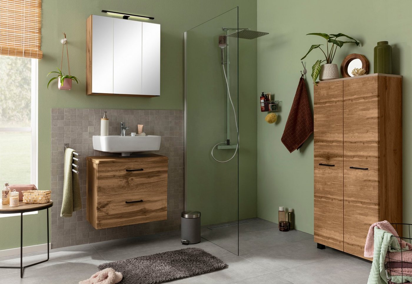 welltime Spiegelschrank Trento, verschiedene Ausführungen und Farben Breite 60 cm, mit 3D-Effekt, Spiegeltüren, Inklusive LED-Beleuchtung – Bild 2 von 5
