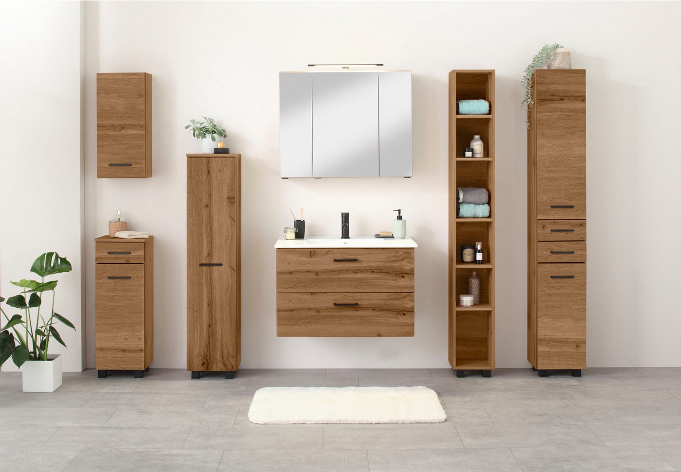 welltime Spiegelschrank Trento, verschiedene Ausführungen und Farben Breite 80 cm, mit 3D-Effekt, Spiegeltüren, Inklusive LED-Beleuchtung – Bild 2 von 5