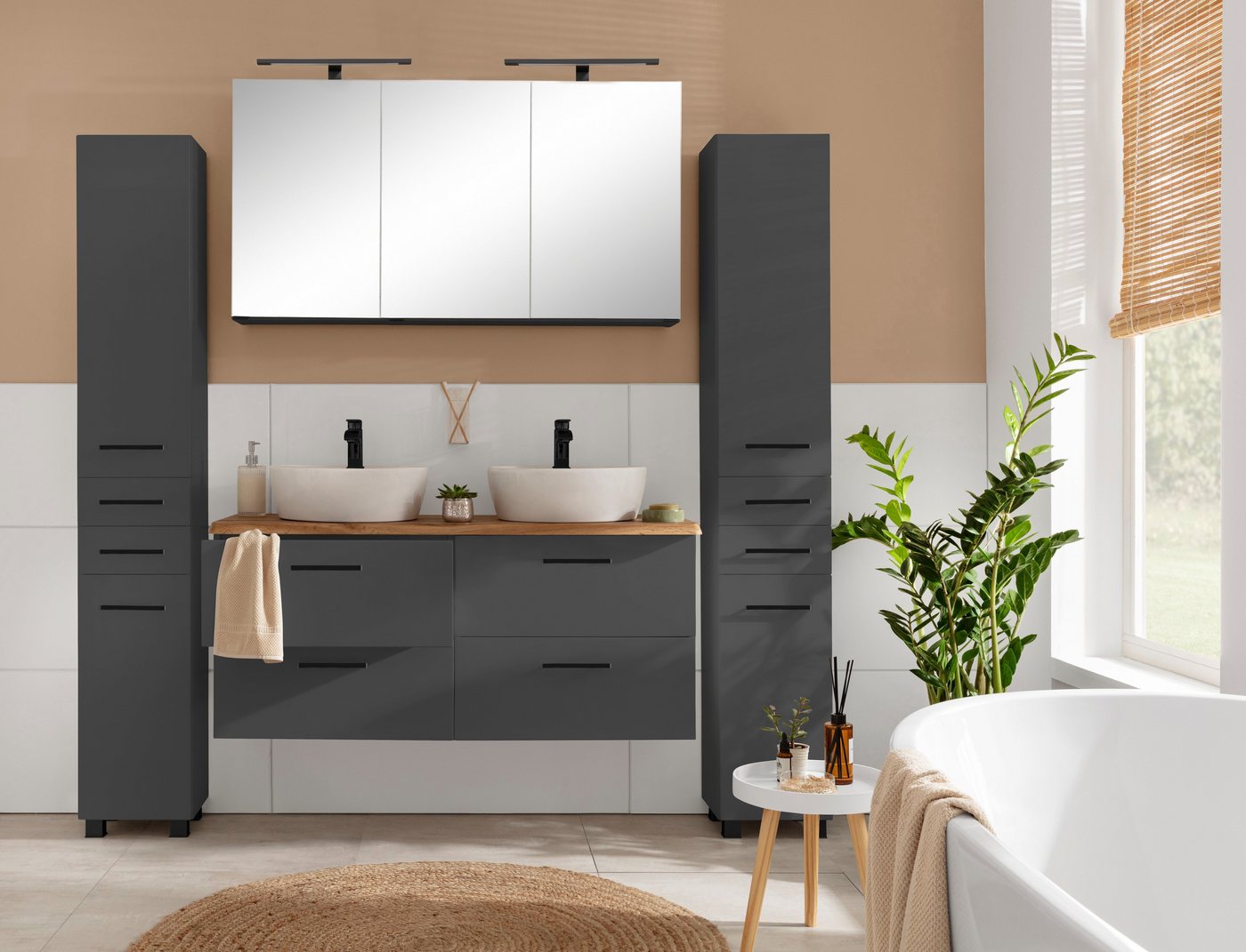 welltime Spiegelschrank "Trento", Badezimmerschrank, Badmöbel Breite 120 cm, mit 3D-Effekt, Spiegeltüren, inklusive LED-Beleuchtung – Bild 2 von 5