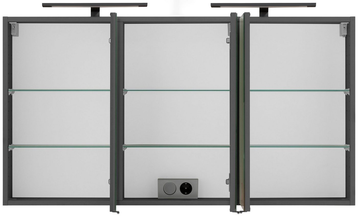 welltime Spiegelschrank "Trento", Badezimmerschrank, Badmöbel Breite 120 cm, mit 3D-Effekt, Spiegeltüren, inklusive LED-Beleuchtung – Bild 4 von 5