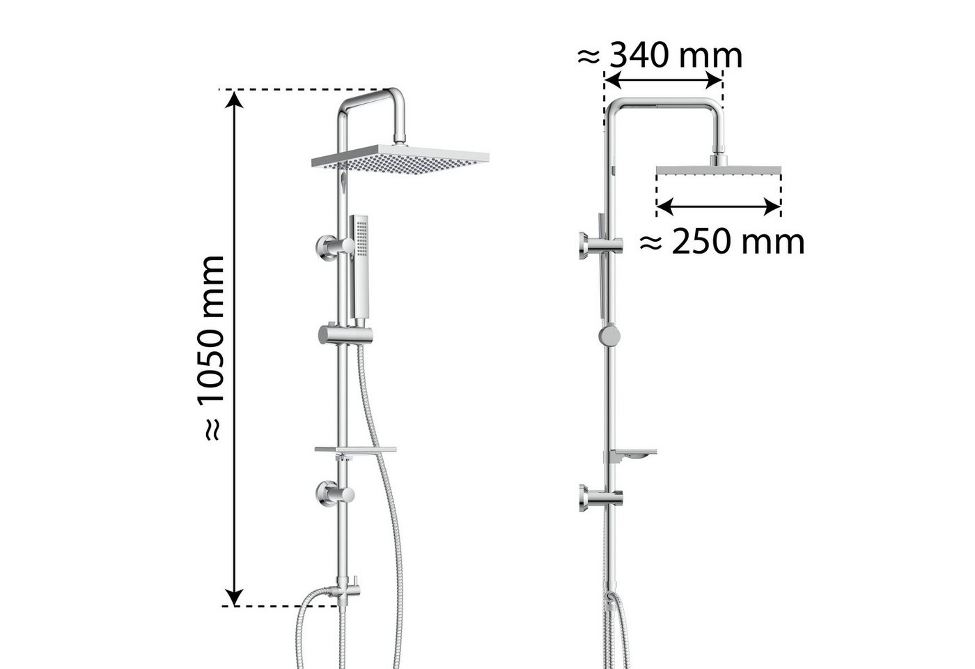 welltime Stangenbrause-Set LINA, Höhe 105 cm, 1 Strahlart(en), Überkopfbrause mit Seifenablage, 20 cm Kantenlänge. – Bild 5 von 5