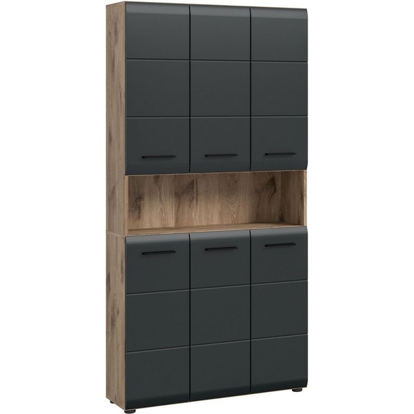 welltime Stauraumschrank FLORENZ, Höhe 185 cm, 4 oder 6 Türen, viel Stauraum (1-St., TOPSELLER) hochwertige MDF Front, Griff schwarz, Badschrank, Bad