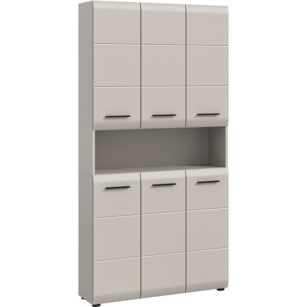 welltime Stauraumschrank FLORENZ, Höhe 185 cm, 4 oder 6 Türen, viel Stauraum (1-St., TOPSELLER) hochwertige MDF Front, Griff schwarz, Badschrank, Bad