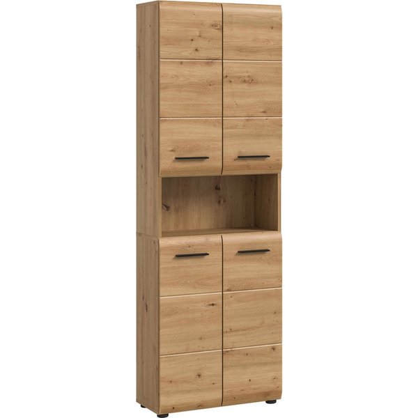 welltime Stauraumschrank FLORENZ, Höhe 185 cm, 4 oder 6 Türen, viel Stauraum (1-St., TOPSELLER) hochwertige MDF Front, Griff schwarz, Badschrank, Bad