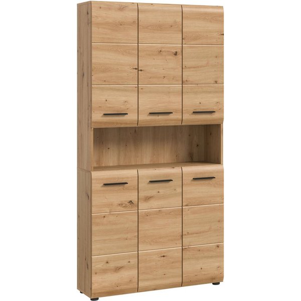 welltime Stauraumschrank FLORENZ, Höhe 185 cm, 4 oder 6 Türen, viel Stauraum (1-St., TOPSELLER) hochwertige MDF Front, Griff schwarz, Badschrank, Bad