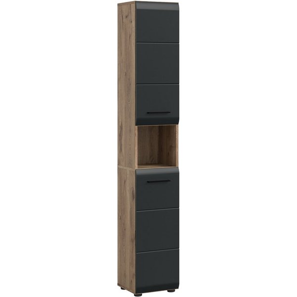 welltime Stauraumschrank FLORENZ, Höhe 185cm, 2 Türen, 7 Fächer, 4 Einlegeböden (1-St., TOPSELLER) Florenz, Badschrank Hoch Nox Oak NB, 185 cm Höhe