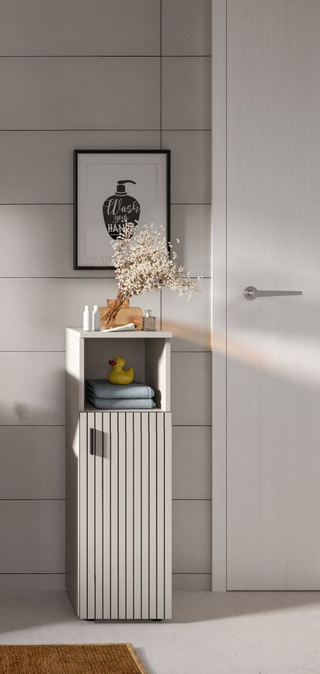 welltime Stauraumschrank MANI, Höhe: 95 cm, Paneeloptik, 1 offenes Fach, 1 Tür (1-St) Badezimmerschrank, Badschrank, Bad, Badezimmer – Bild 2 von 5