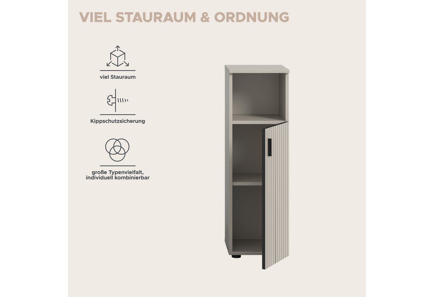 welltime Stauraumschrank MANI, Höhe: 95 cm, Paneeloptik, 1 offenes Fach, 1 Tür (1-St) Badezimmerschrank, Badschrank, Bad, Badezimmer – Bild 5 von 5