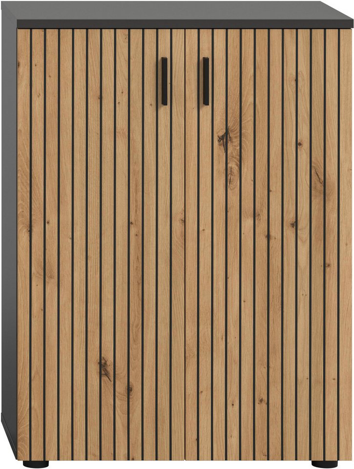 welltime Stauraumschrank MANI, Höhe: 81 cm, Paneeloptik, 2 Türen, 3 Fächer (1-St) Badezimmerschrank, Badschrank, Bad, Badezimmer – Bild 3 von 5