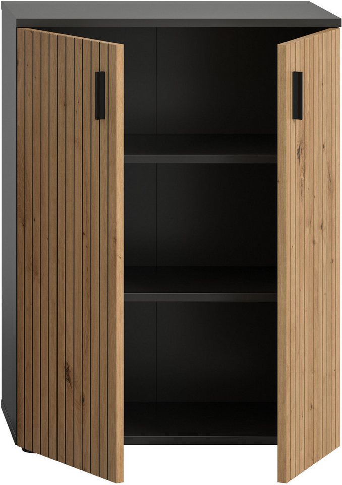welltime Stauraumschrank MANI, Höhe: 81 cm, Paneeloptik, 2 Türen, 3 Fächer (1-St) Badezimmerschrank, Badschrank, Bad, Badezimmer – Bild 4 von 5