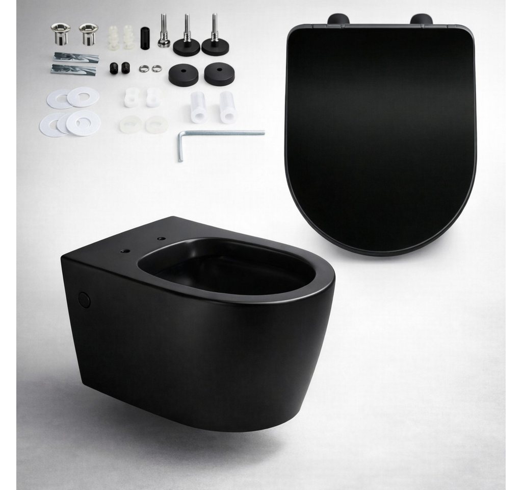 welltime Tiefspül-WC Vigo, wandhängend, Abgang waagerecht, spülrandlose Toilette aus Sanitärkeramik, inkl. WC-Sitz mit Softclose – Bild 4 von 5