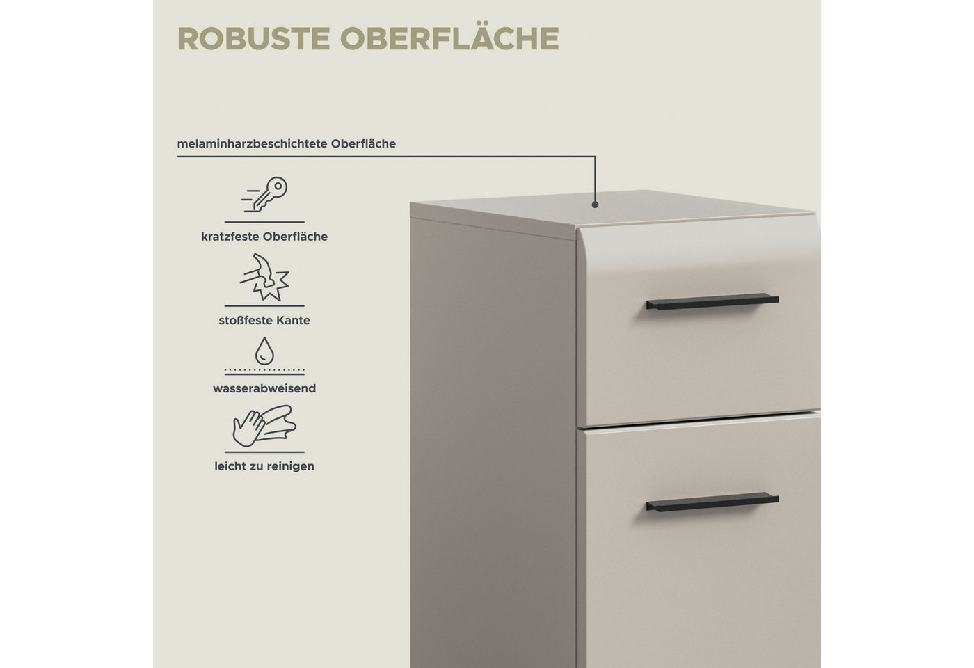 welltime Unterschrank FLORENZ, Höhe 80 cm, 1 Tür, 1 Schubkasten (1-St., TOPSELLER) Türanschlag wechselbar, hochwertige MDF Front, Badschrank, Bad – Bild 5 von 5
