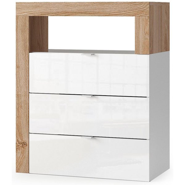 welltime Unterschrank Hamburg Höhe 78 cm, Breite 64 cm, Badkommode mit 3 Schübkästen, Badezimmerschrank, dekorativer Rahmen, offenes Fach, Metallgriffe