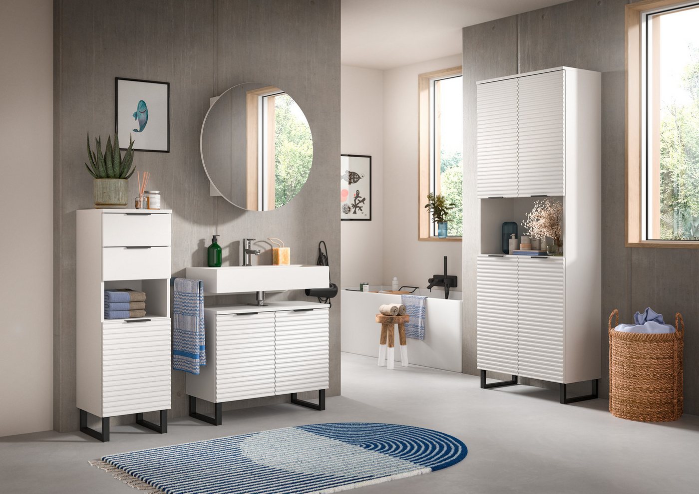 welltime Unterschrank Litica, Höhe 110 cm, 2 Schubkästen, 1 Tür, 1 offenes Fach Badschrank, Bad-Midischrank, Badezimmer, Bad-Möbel – Bild 5 von 5