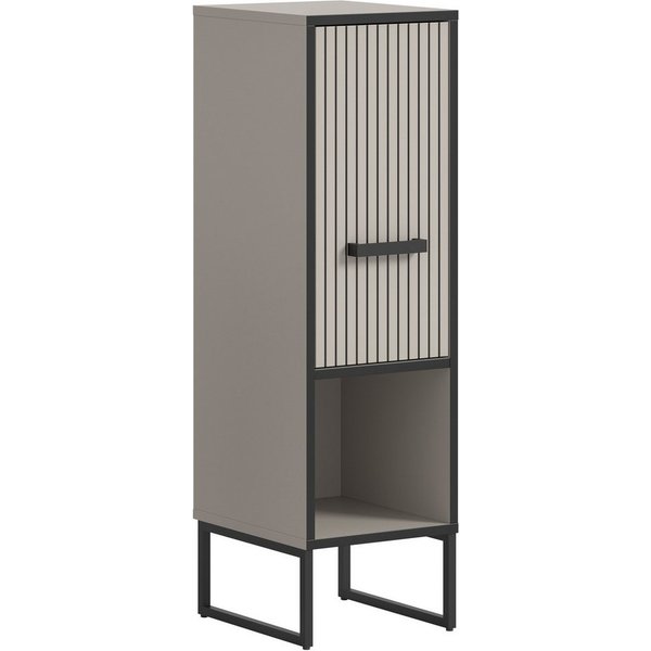 welltime Unterschrank LOCRI, Höhe 101 cm, 1 Tür, 1 offenes Fach, 1 Einlegeboden (1-St., industrial Look mit Rillenoptik & Metall Kufen) Badmöbel, Badschrank, Ba