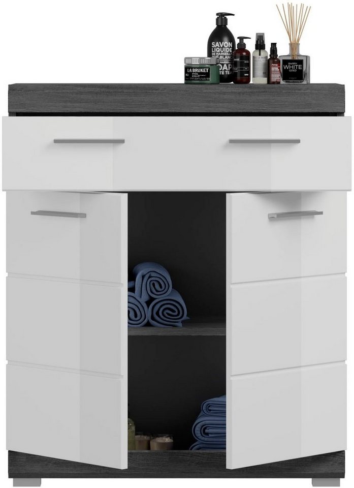 welltime Unterschrank SIENA, Breite 74cm, 2 Tür, 1 Schubkasten, 2 Fächer, MDF-Front (TOPSELLER) in verschiedenen Farben erhältlich, Badmöbel, Badschrank, Kommod – Bild 5 von 5