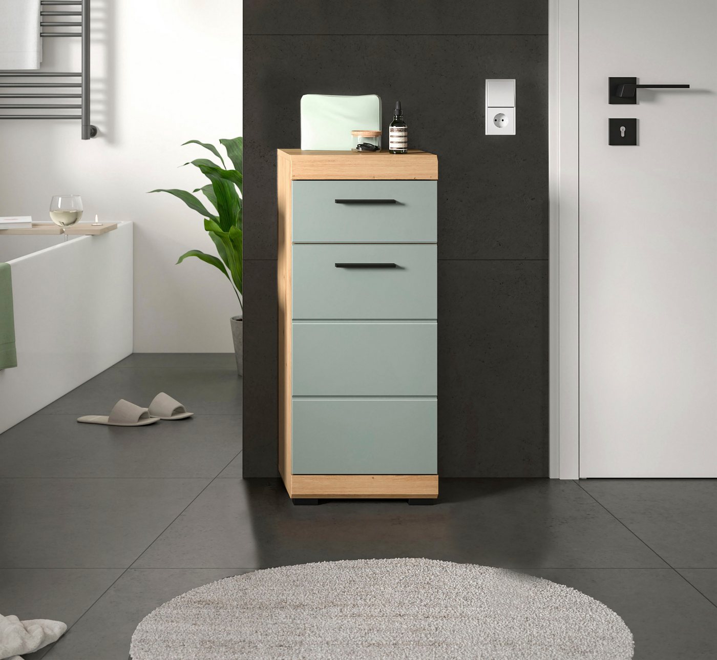 welltime Unterschrank SIENA, Breite 37cm, 1 Tür, 1 Schubkasten, 2 Fächer, MDF-Front (1-St., TOPSELLER) in verschiedenen Farben erhältlich, Badmöbel, Badschrank, – Bild 2 von 5