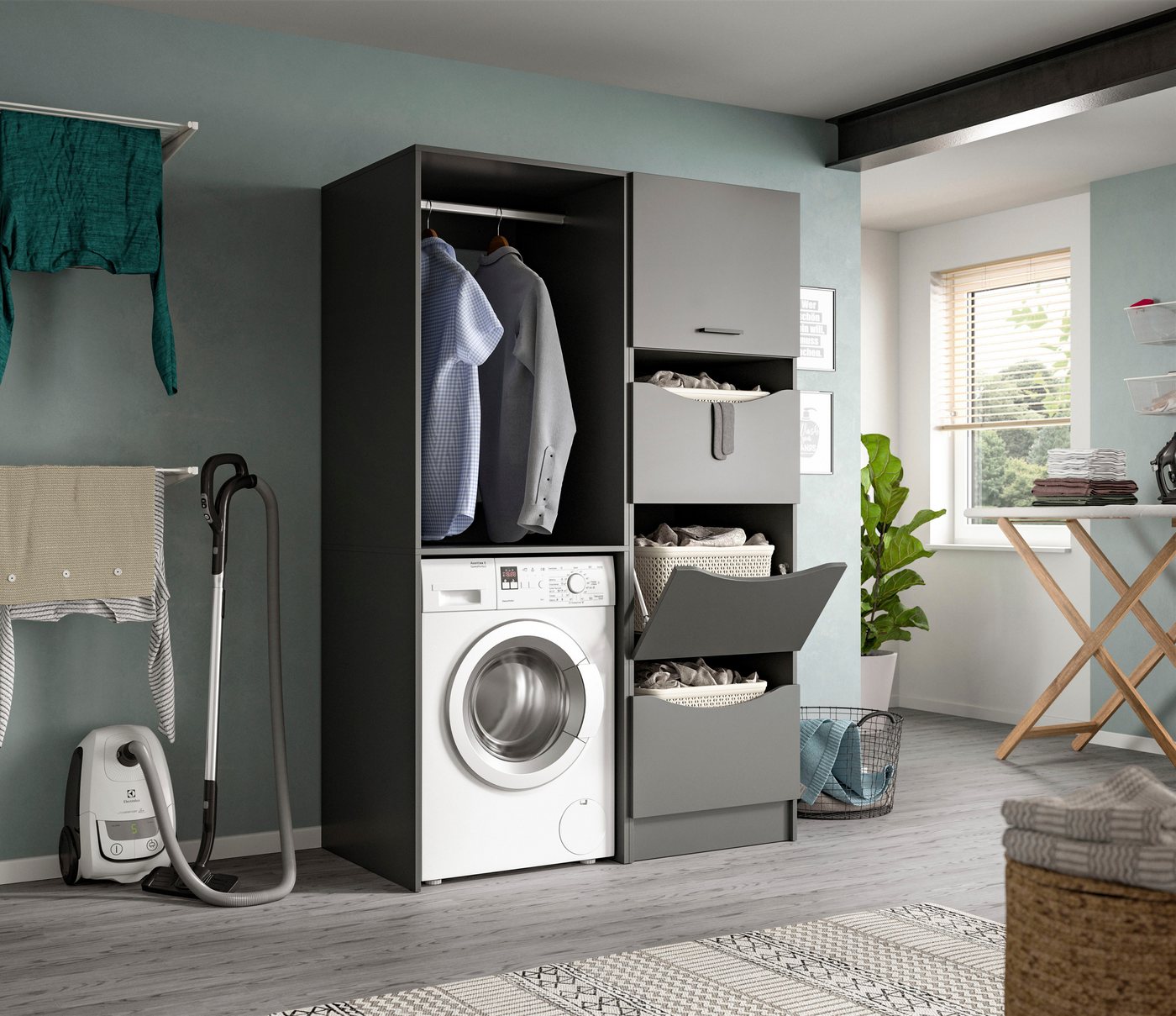 welltime Wäscheschrank FALAS, Höhe 195 cm, 4 Klappen, Wäscheorganizer (1-St., in verschiedenen Farben erhältlich) Universalschrank, Mehrzweckschrank, Badezimmer – Bild 2 von 5