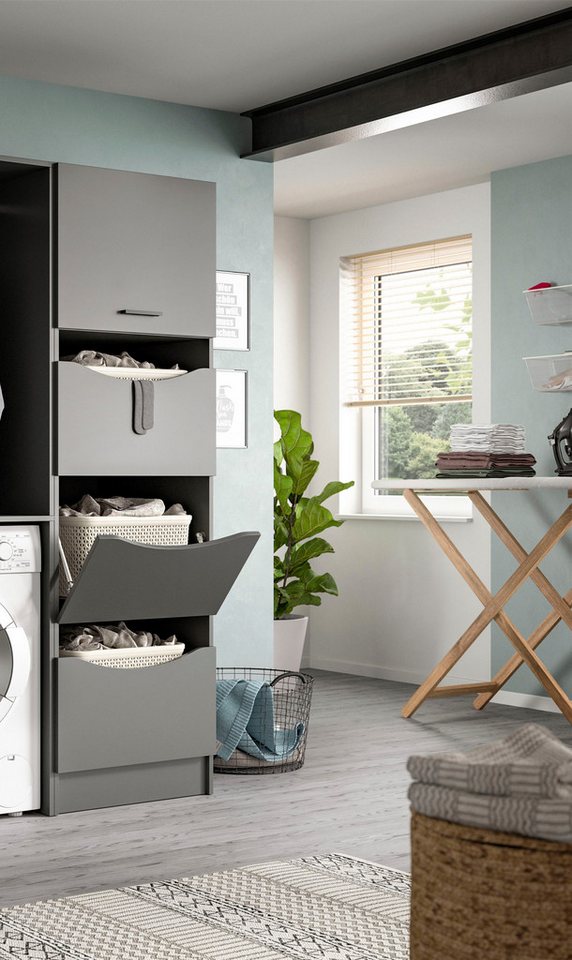 welltime Wäscheschrank FALAS, Höhe 195 cm, 4 Klappen, Wäscheorganizer (1-St., in verschiedenen Farben erhältlich) Universalschrank, Mehrzweckschrank, Badezimmer – Bild 5 von 5