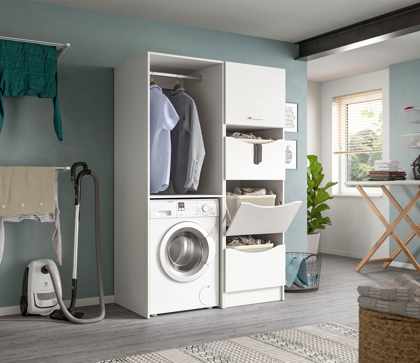 welltime Wäscheschrank FALAS, Höhe 195 cm, 4 Klappen, Wäscheorganizer (1-St., in verschiedenen Farben erhältlich) Universalschrank, Mehrzweckschrank, Badezimmer – Bild 2 von 5