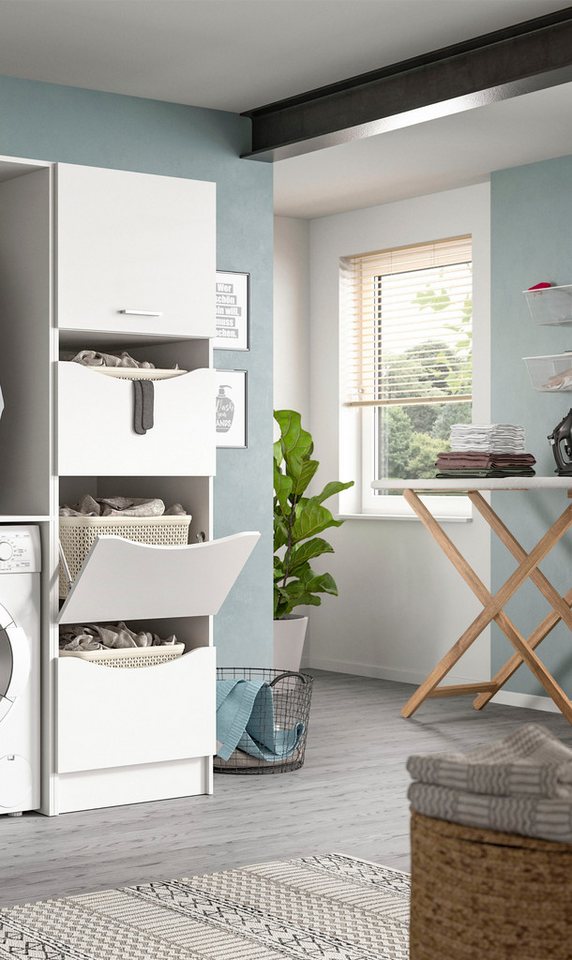 welltime Wäscheschrank FALAS, Höhe 195 cm, 4 Klappen, Wäscheorganizer (1-St., in verschiedenen Farben erhältlich) Universalschrank, Mehrzweckschrank, Badezimmer – Bild 5 von 5