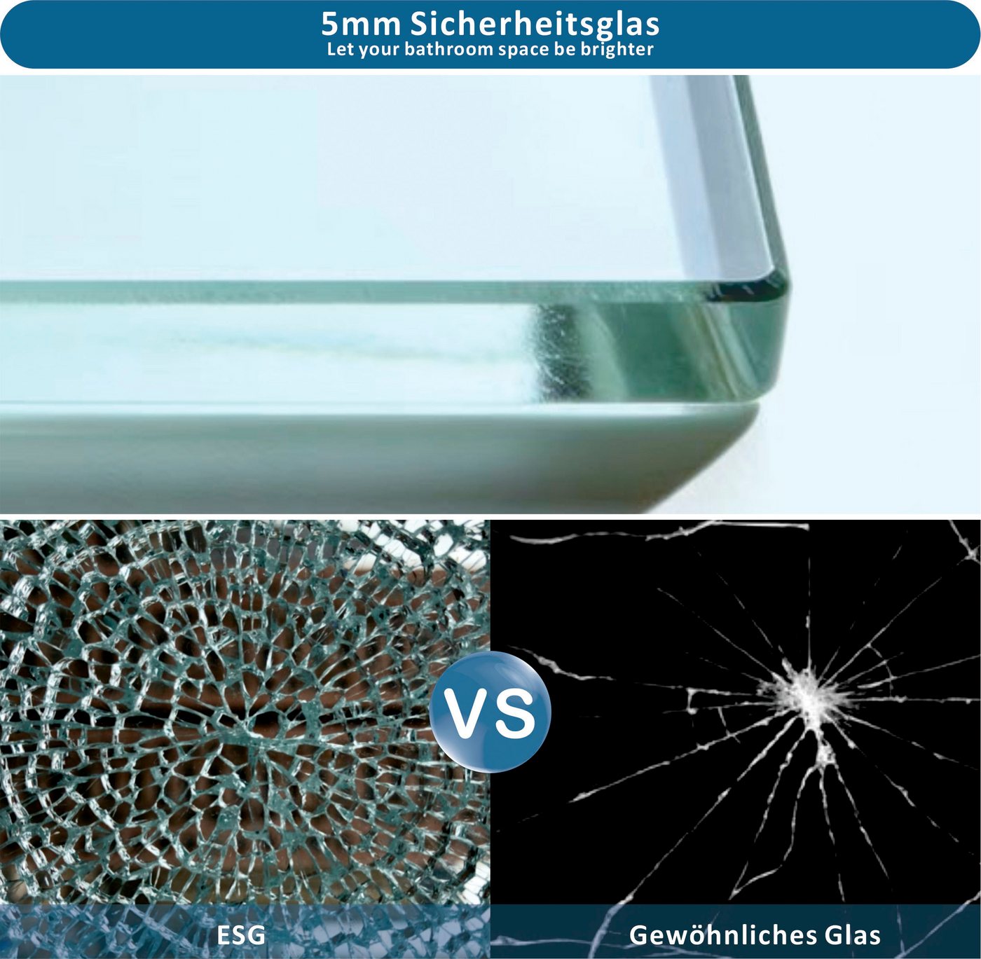welltime Walk-in-Dusche Tropea Banda, Einscheibensicherheitsglas, 8mm Starke Scheibe mit Streifendekor – Bild 4 von 5