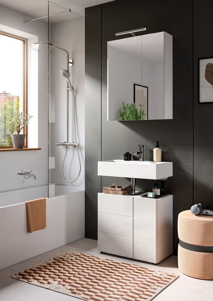 welltime Waschbeckenunterschrank BIEL, Breite: 60 cm, 2 Türen, 2 Fächer, Siphonausschnitt (1-St) Badmöbel, Badschrank, Schrank, Unterschrank, Bad, Badezimmer – Bild 5 von 5