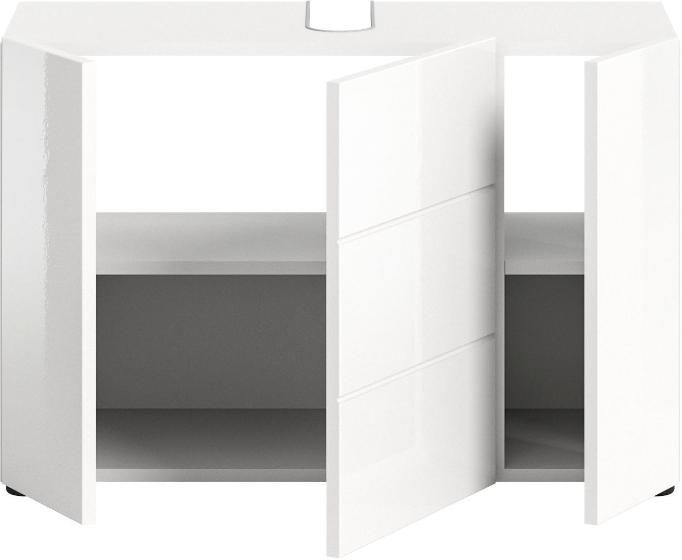 welltime Waschbeckenunterschrank BIEL, Breite: 82 cm, 3 Türen, 4 Fächer, Siphonausschnitt (1-St) Badmöbel, Badschrank, Schrank, Unterschrank, Bad, Badezimmer – Bild 4 von 5
