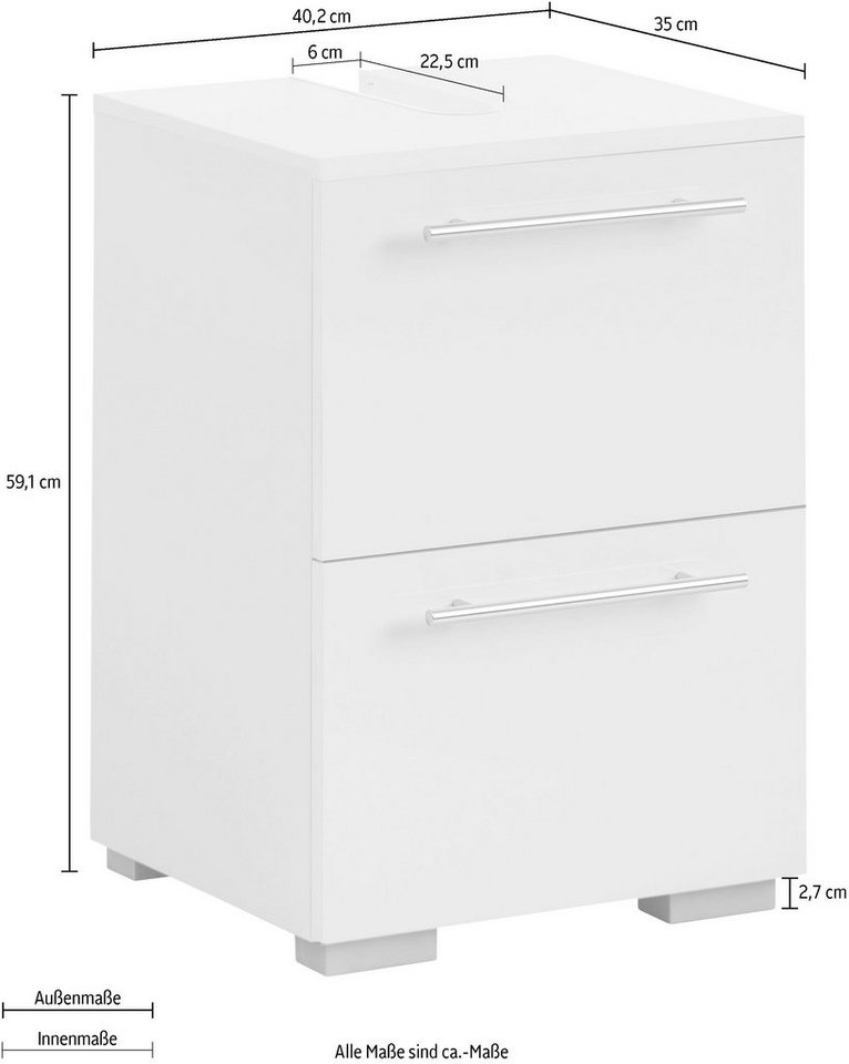 welltime Waschbeckenunterschrank Carlos, Waschbeckenunterschrank, Made in Germany, B: 40 cm Solide Verarbeitung - Dieses Produkt ist in Deutschland gefertigt – Bild 3 von 4