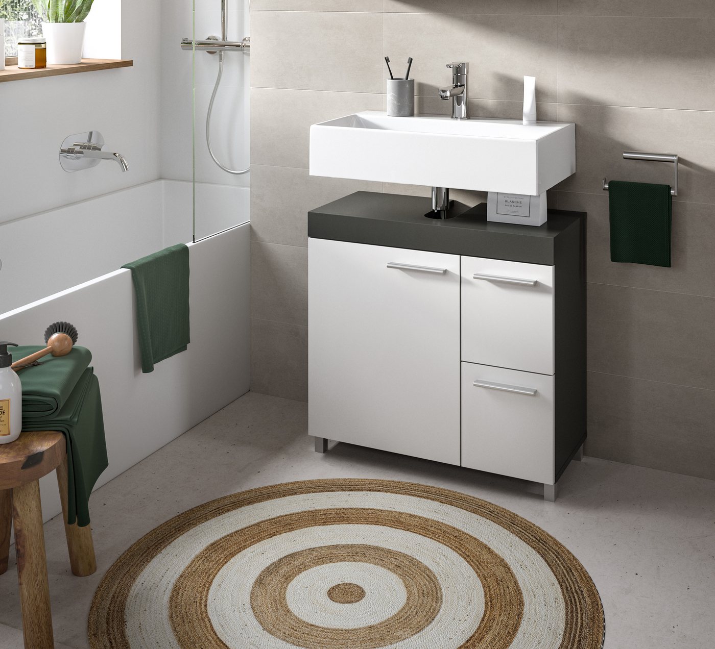 welltime Waschbeckenunterschrank HANO, Badezimmer, WBU, Waschtisch, Kommode, Unterschrank (in 2 verschiedenen Farben und 2 verschiedenen Ausstattungen erhältlic – Bild 2 von 5