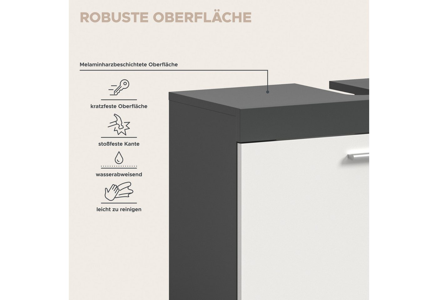 welltime Waschbeckenunterschrank HANO, Badezimmer, WBU, Waschtisch, Kommode, Unterschrank (in 2 verschiedenen Farben und 2 verschiedenen Ausstattungen erhältlic – Bild 5 von 5