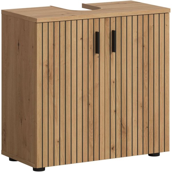 welltime Waschbeckenunterschrank MANI, Paneeloptik, 2 Türen, 2 Fächer (1-St) WBU, Waschbeckenunterschrank, Bad, Badezimmer, Unterschrank