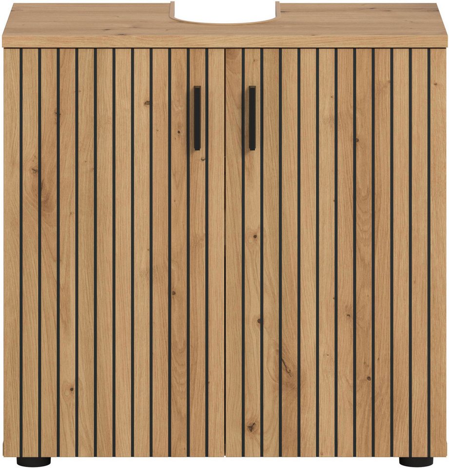 welltime Waschbeckenunterschrank MANI, Paneeloptik, 2 Türen, 2 Fächer (1-St) WBU, Waschbeckenunterschrank, Bad, Badezimmer, Unterschrank – Bild 3 von 5
