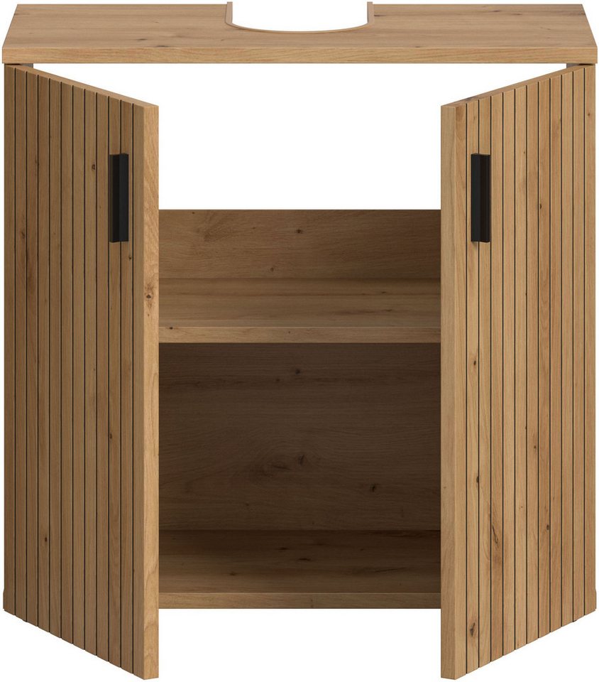 welltime Waschbeckenunterschrank MANI, Paneeloptik, 2 Türen, 2 Fächer (1-St) WBU, Waschbeckenunterschrank, Bad, Badezimmer, Unterschrank – Bild 4 von 5