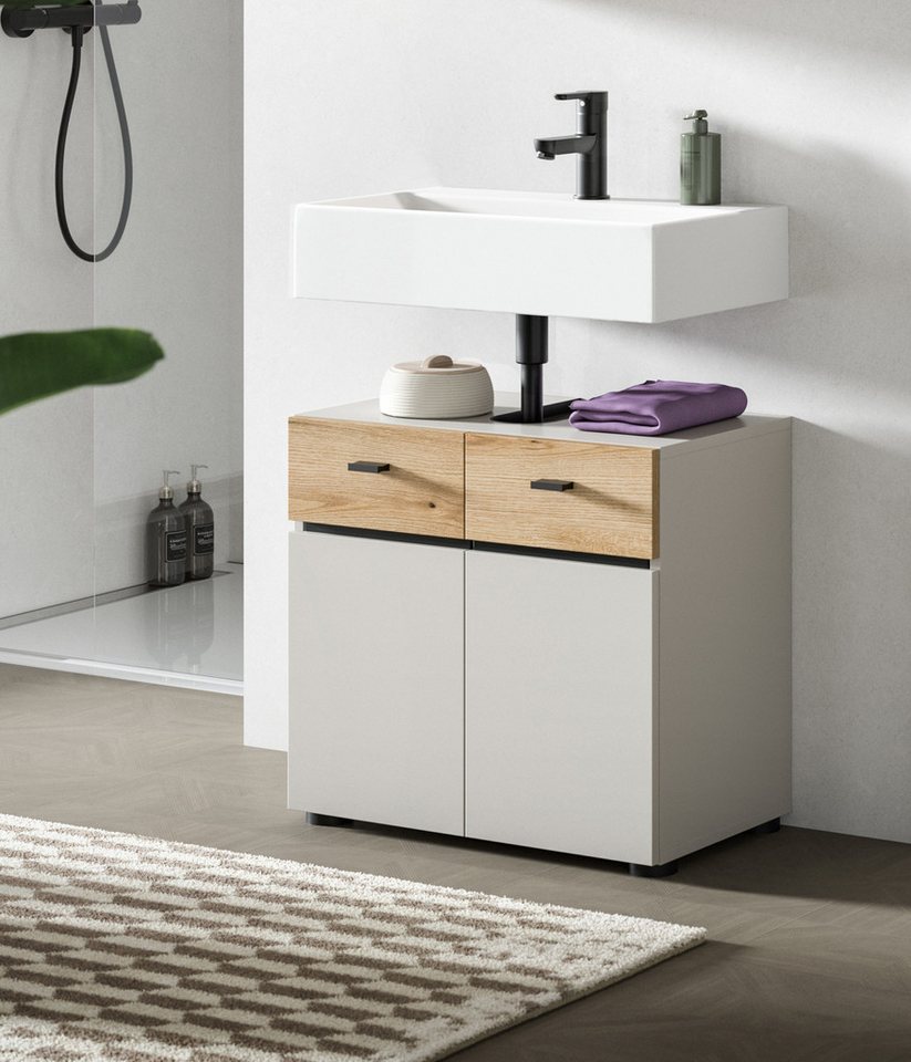 welltime Waschbeckenunterschrank VANN, Breite 60cm, 2 Türen, 2 Fächer, mit Siphonausschnitt (individuell mit weiteren Artikel der Serie VANN kombinierbar) Wasch – Bild 2 von 5