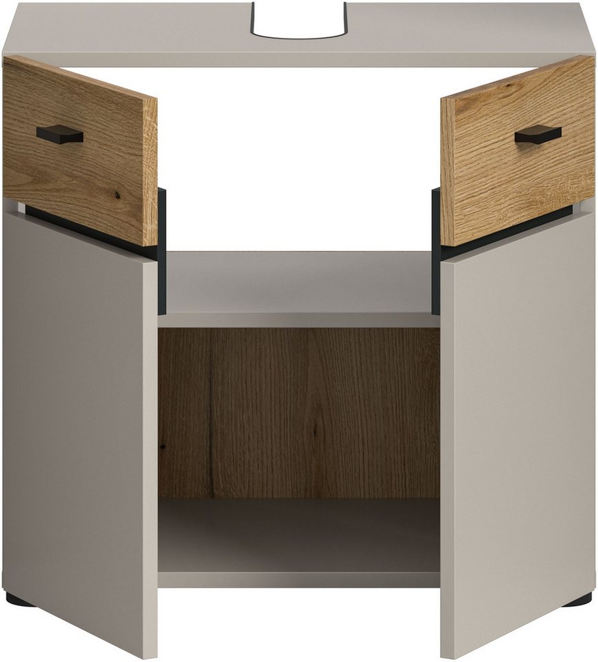 welltime Waschbeckenunterschrank VANN, Breite 60cm, 2 Türen, 2 Fächer, mit Siphonausschnitt (individuell mit weiteren Artikel der Serie VANN kombinierbar) Wasch – Bild 4 von 5