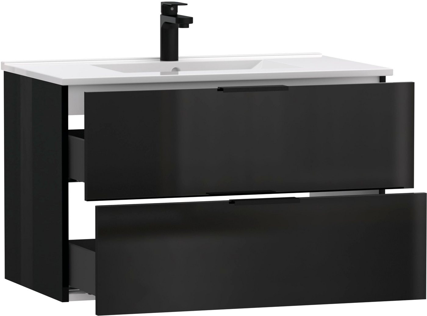 welltime Waschtisch Athen Badschrank Badezimmer WC Unterschrank mit Becken (Set), Waschplatz mit 2 Schubladen, Breite 80cm Softclose Bad – Bild 4 von 5