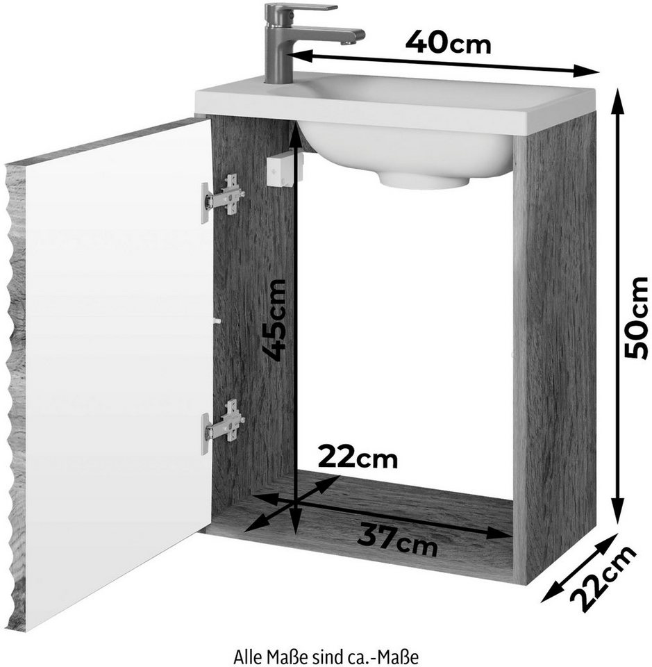 welltime Waschtisch Canada (2-St), Badmöbel Wellenstruktur, Breite 40cm Gästebad Waschtisch mit Becken – Bild 4 von 5