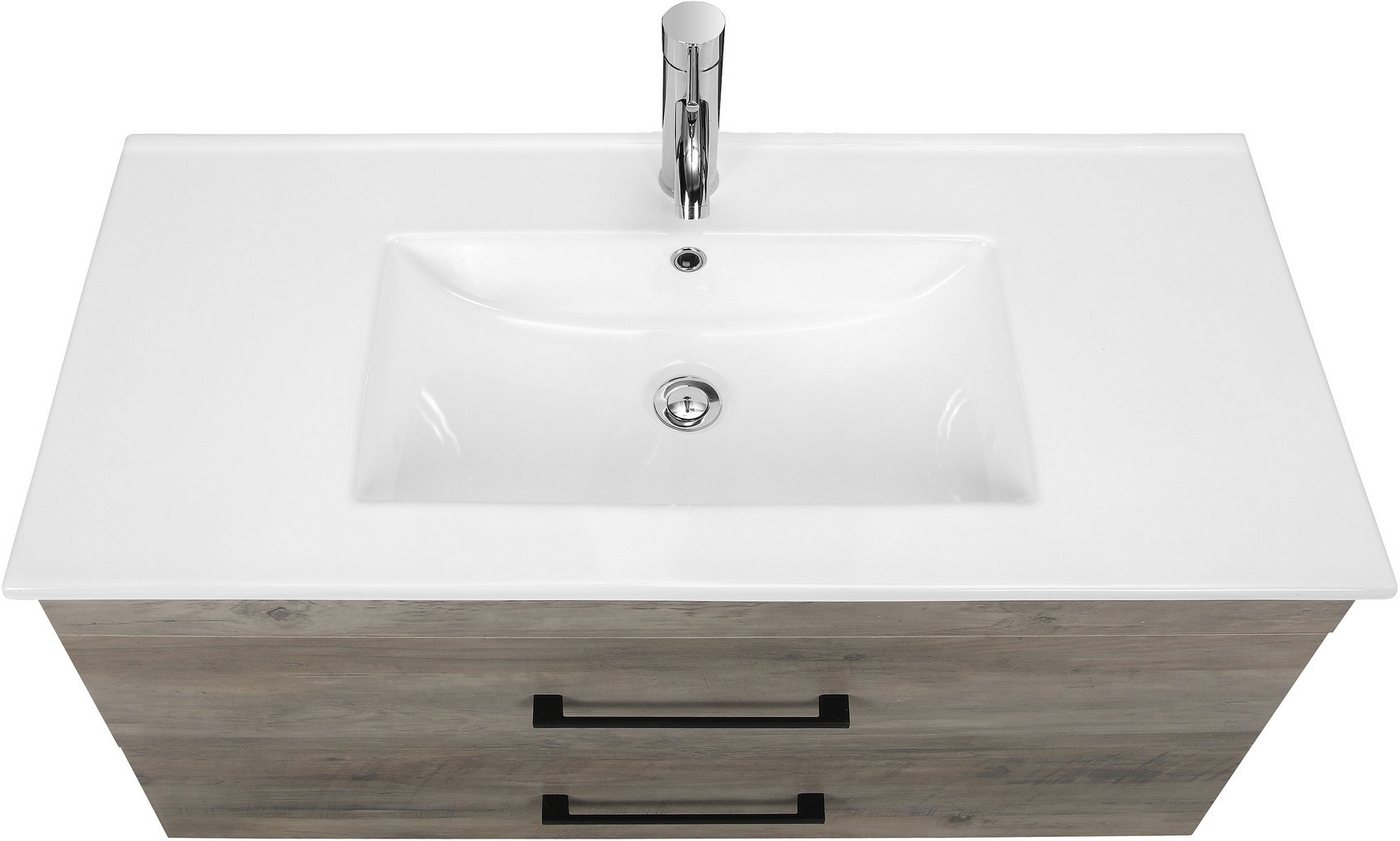 welltime Waschtisch Florenz (Set, Waschtisch inklusive Waschbecken), Waschplatz mit 2 Auszügen und Softclose Breite 100cm – Bild 5 von 5