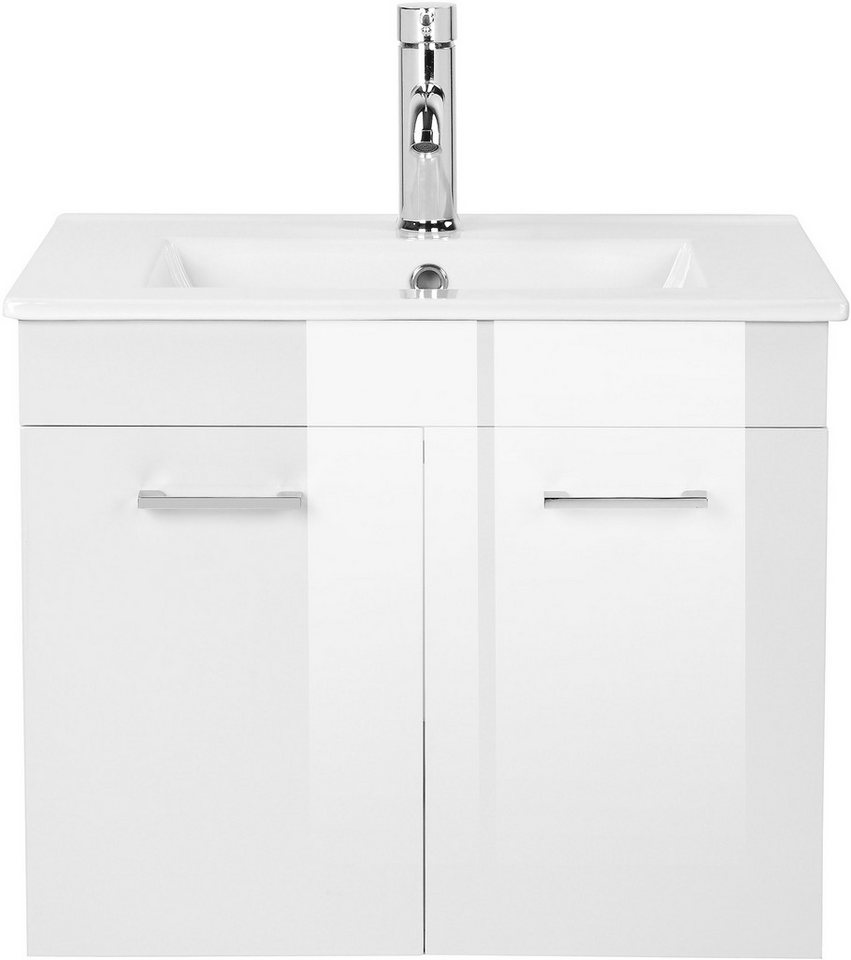 welltime Waschtisch Florenz (Set, Waschtisch inklusive Waschbecken), Waschplatz mit 2 Türen,in verschiedenen Farben erhältlich, Badmöbel – Bild 3 von 5