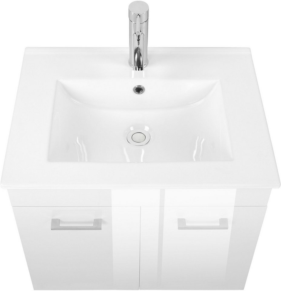 welltime Waschtisch Florenz (Set, Waschtisch inklusive Waschbecken), Waschplatz mit 2 Türen,in verschiedenen Farben erhältlich, Badmöbel – Bild 4 von 5